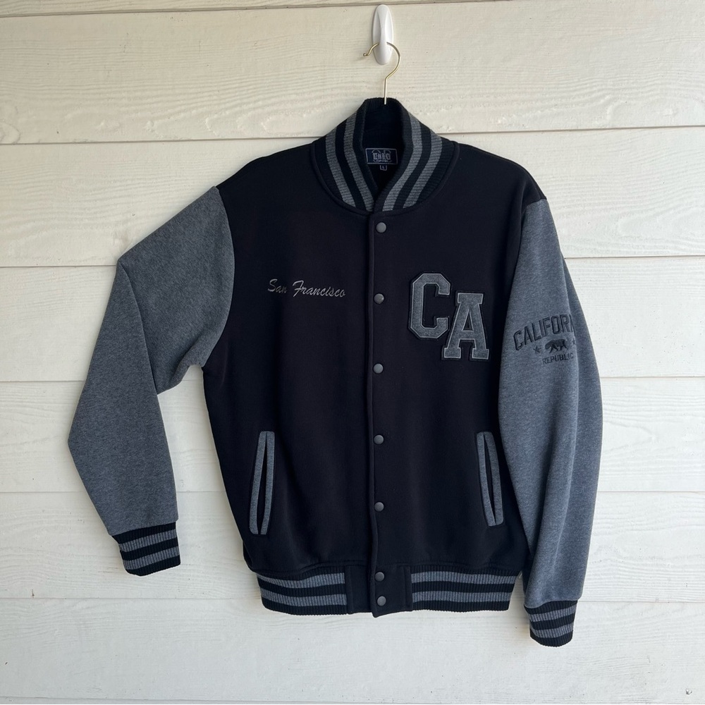 San Francisco California Varsity Jacket Black‎ Grey Letterman | Size Large